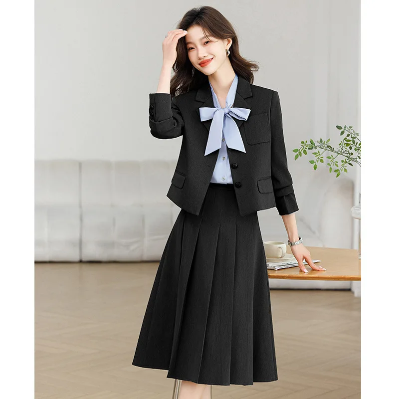 Gray Blazer2025New Spring Professional Outfit Student Commuting Interview Suit Blazer Skirt Set