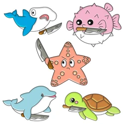 Underwater Animal Enamel Pin Whale Turtle Starfish Knife Brooch Badge Metal Accessories Lapel Pin Backpack Hat Jewelry Gift