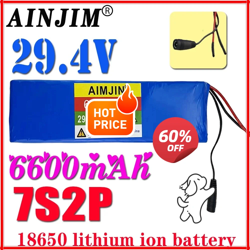 

24v 66.6ah 7s2p 18650 lithium-ion rechargeable battery 29.4v 6600mah battery pack+2a charger