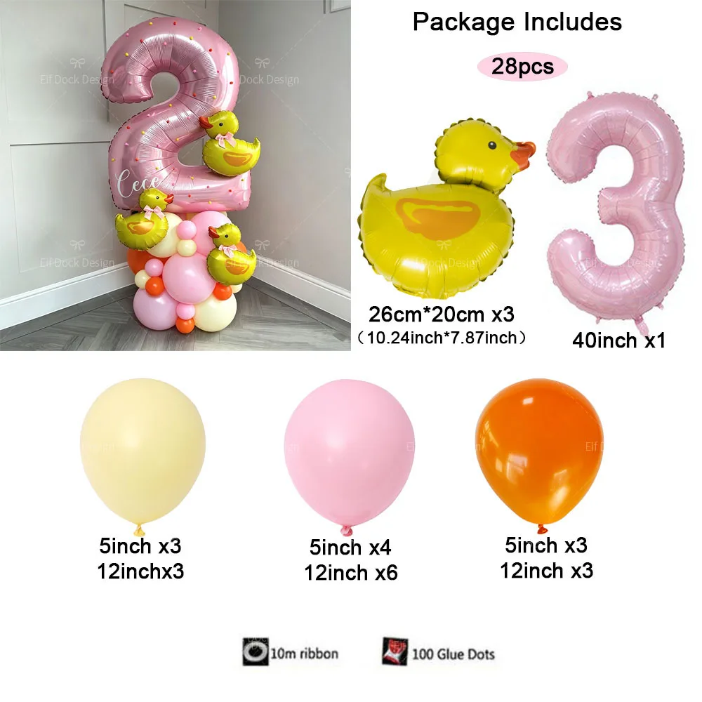 28Pcs Cartoon Cute Mini Duck Foil Balloon 40inch Pink Number 1-9 Balloon Suitable for Birthday Party Decor Baby Shower Gifts view 4