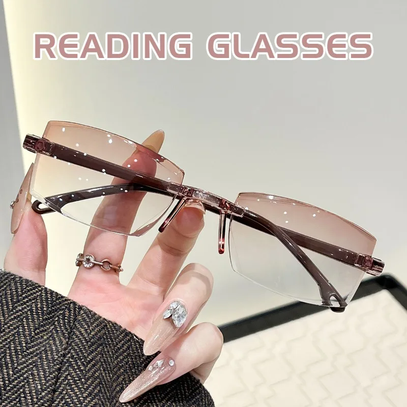 1 Set of Borderless Practical Reading Glasses Ultra Light Frame Design Preferred Glasses for Business People