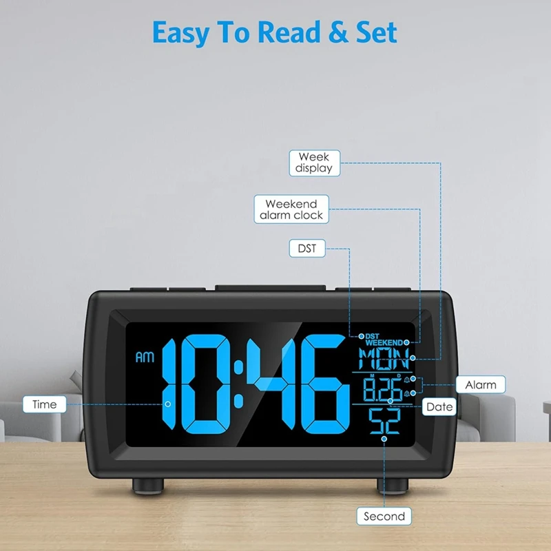 FM-радио часы для спальни, цифровые FM-радио часы с диммером яркости, USB-порт, 7 цветов шрифта, белый повтор