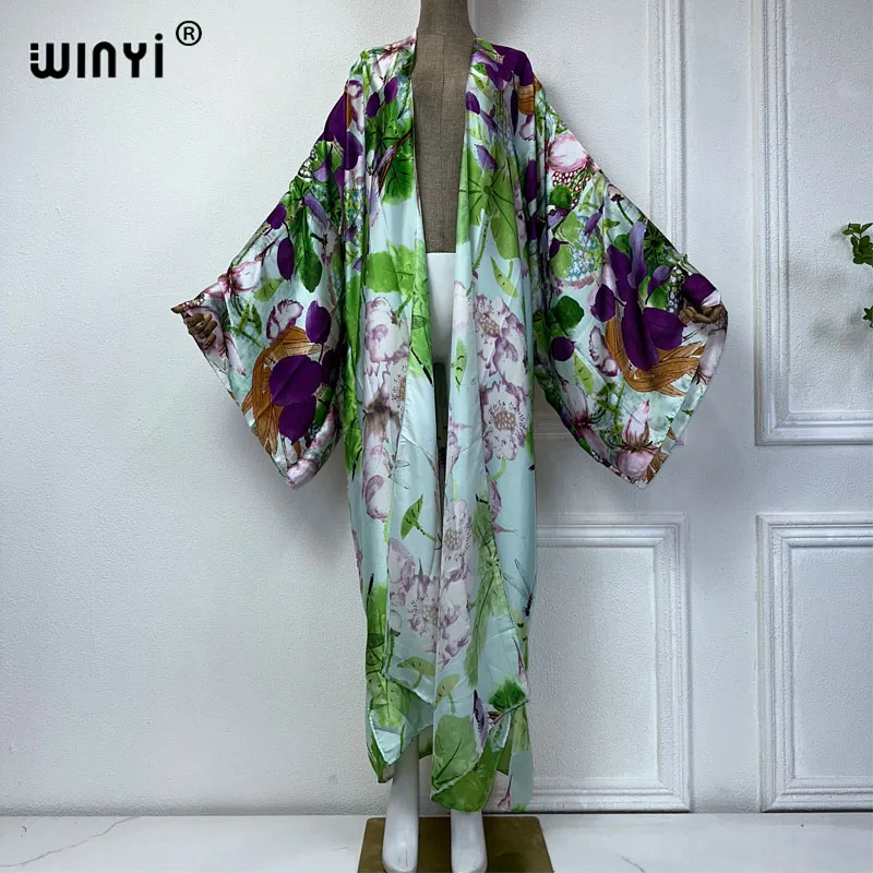 2024 WINYI letni nadruk kostium kąpielowy elegancki afrykański sweter damski boho seksowny wakacyjny Kimono z długim rękawem moda abaya