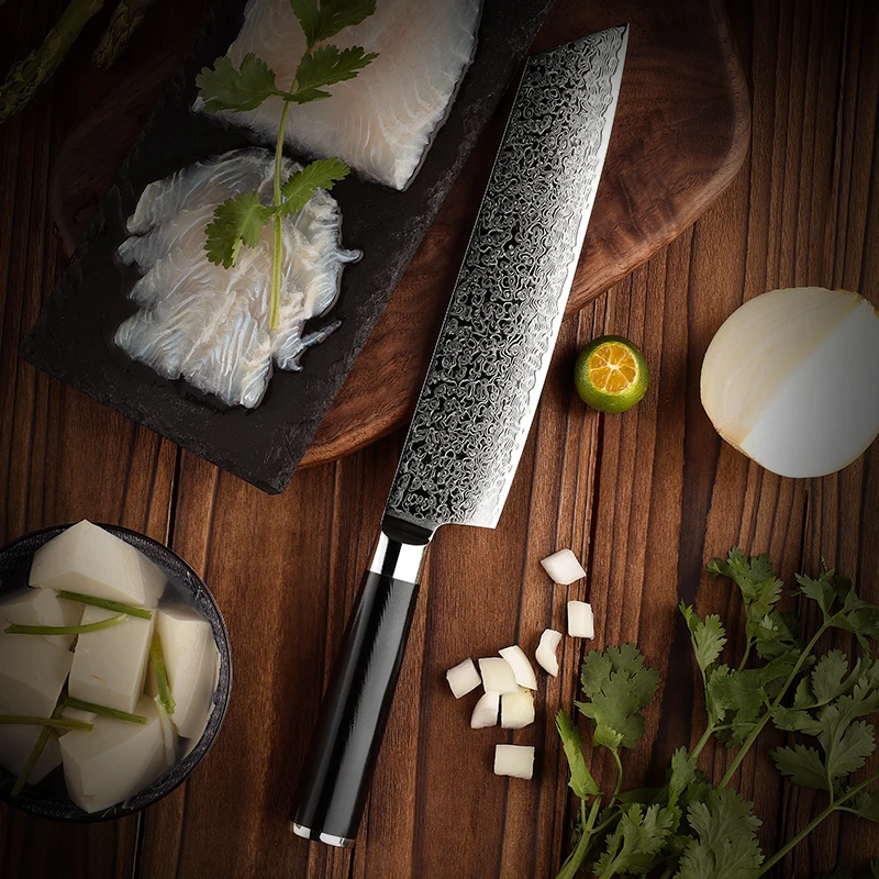 Imagem -02 - Grandsharp Damascus Chef Facas Japonês Kiritsuke Faca Carne Esculpida Frutas Peeling Ferramentas Utilitárias Presente Aus10 8.2