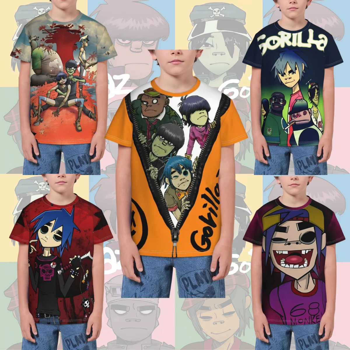 British Gorillaz Virtual Band Soft Comfy T-Shirt keyword1 Harajuku T-Shirts Kids Children Classic Tee Shirt Summer Top Tees