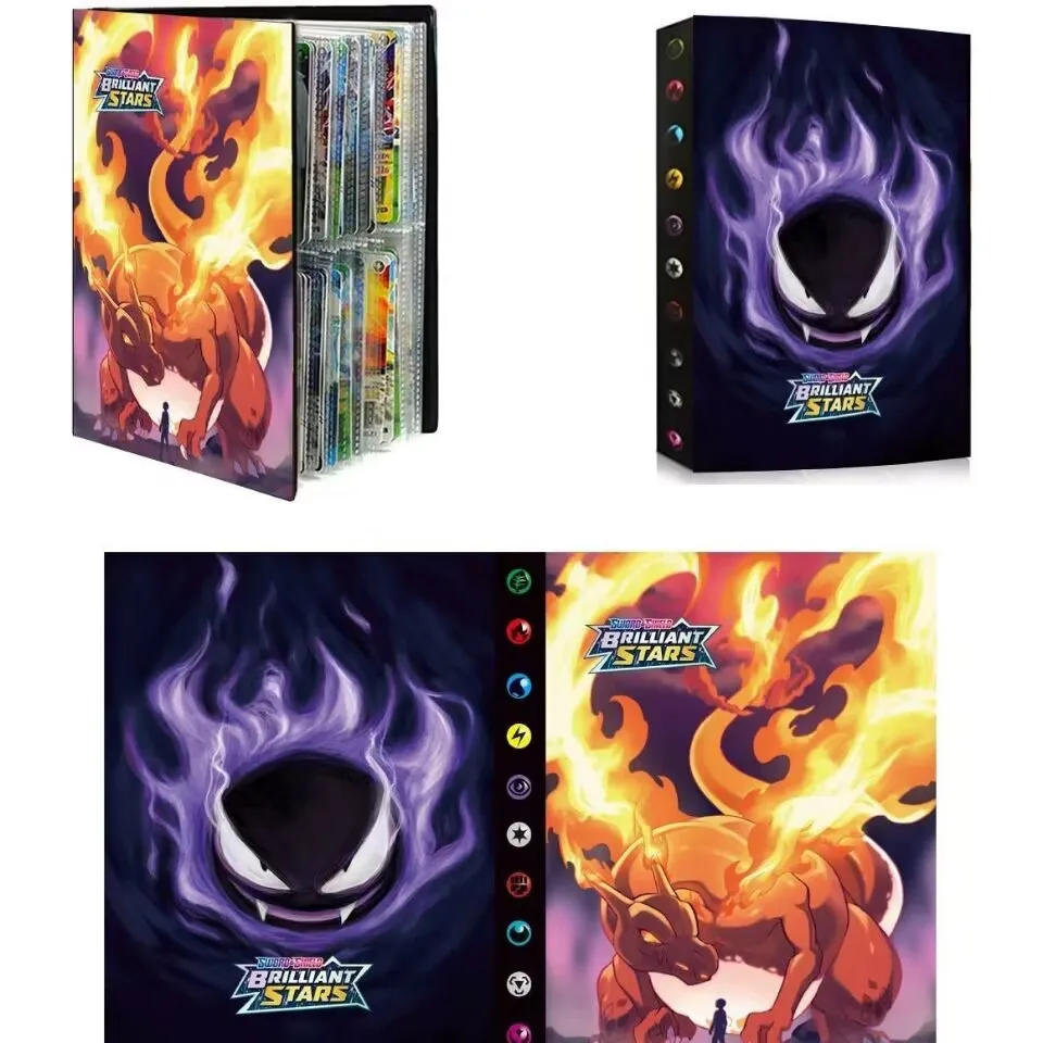 240PCS Cartoon Album Karte Buch Pokemones Gengar Charmander Karte Buchstaben Halter Binder Cartoon VMAX GX EX Spiel Sammlung Ordner