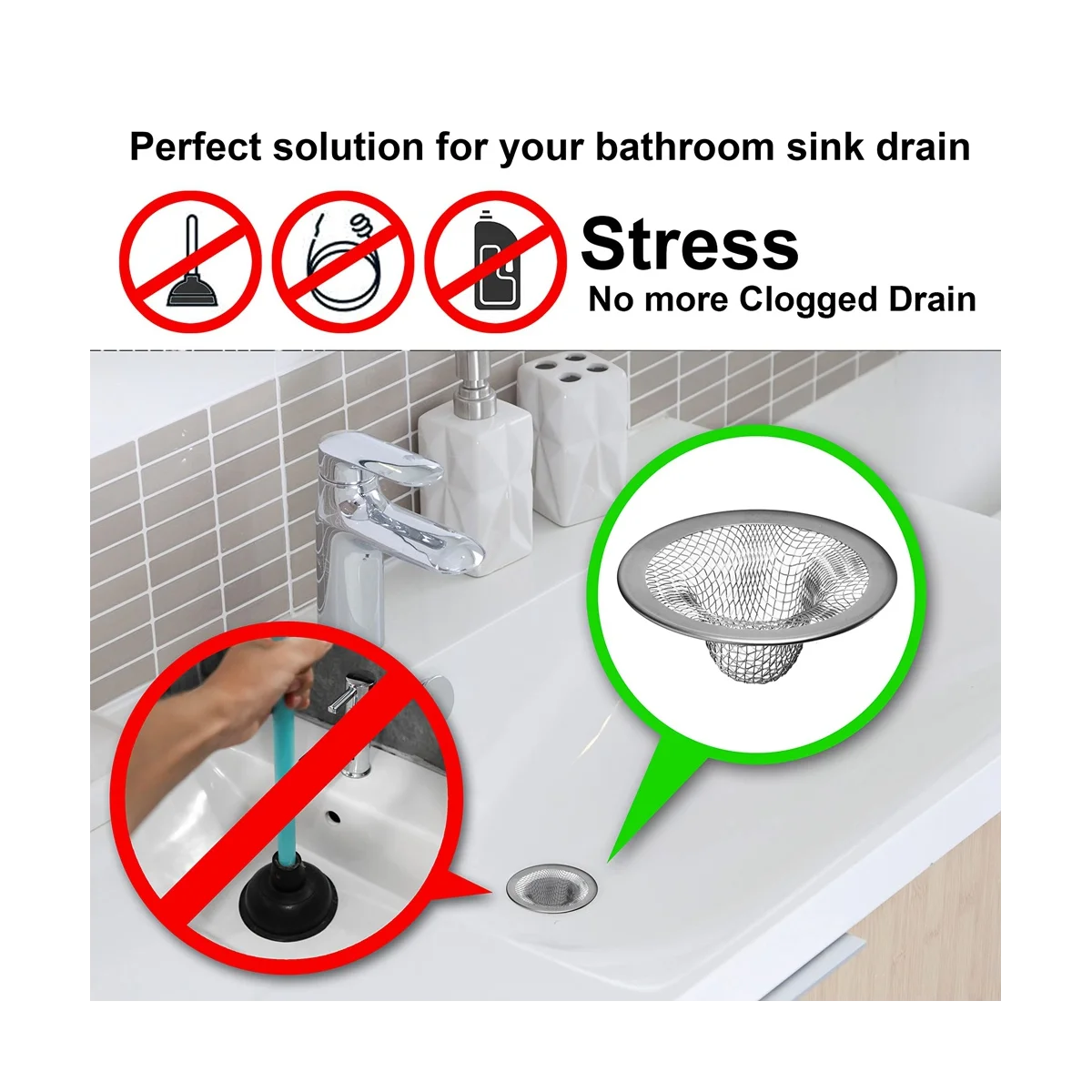 6 عبوات - سطح 2.125 بوصة / سلة 1 بوصة - مصفاة تصريف شبكية لالتقاط الشعر لحوض الحمام والمرافق والمنحدر والغسيل