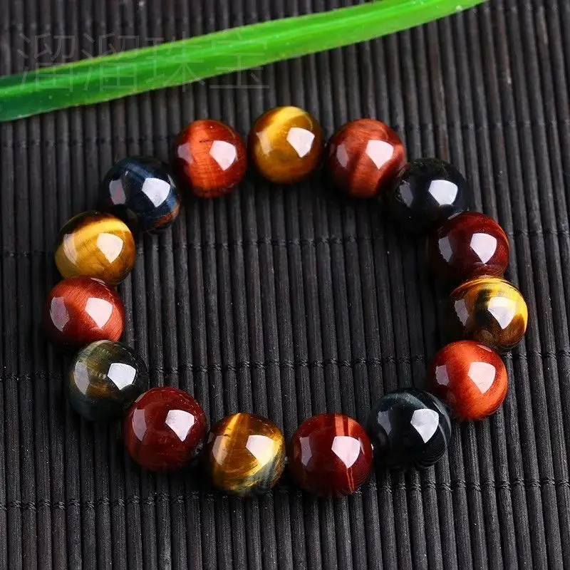 High Grade Natural Stone Bracelet Unisex Red Blue Yellow Tiger Eye Handstring Color Tricolor Buddha Bless Beaded Safe Luck