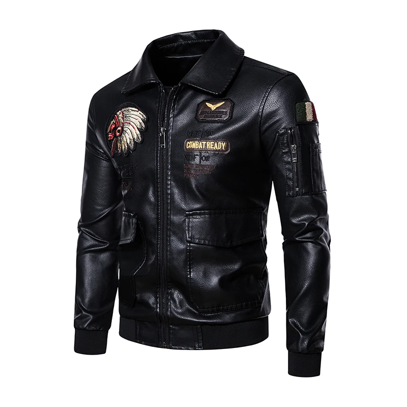 PU leather jacket men\'s spring and autumn outdoor motorcycle riding racing suit fashionable windproof and waterproof top