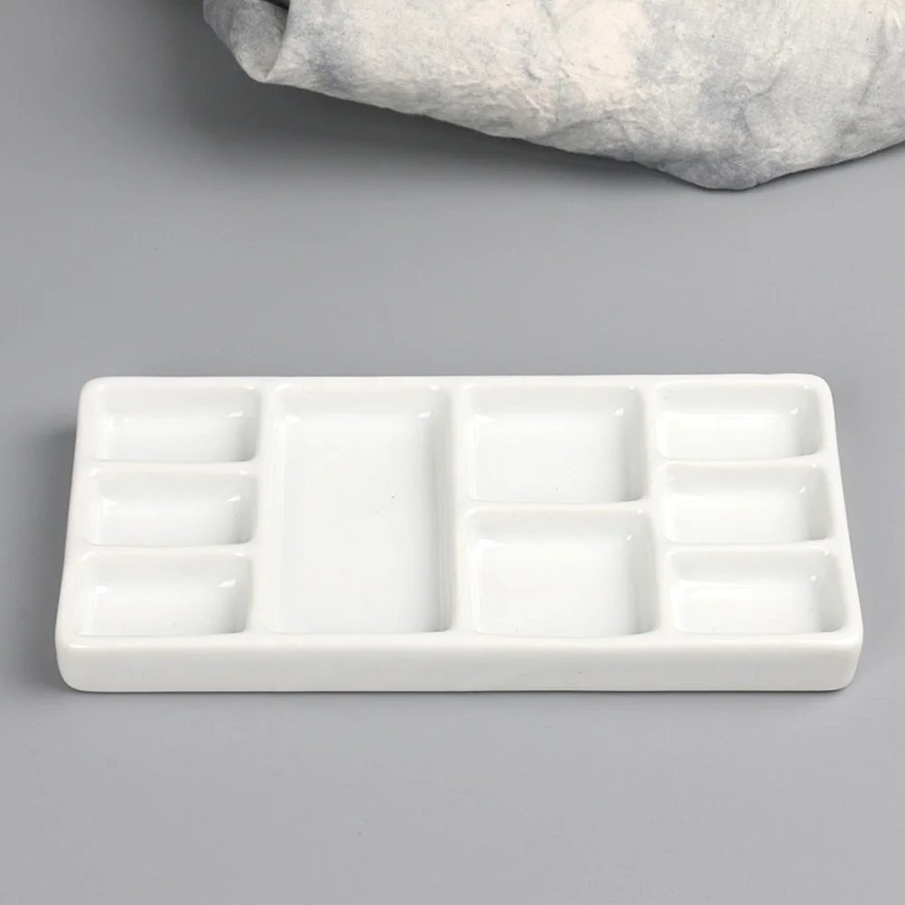 9-grid Ceramic Watercolor Palette Jingdezhen Firing Artist-grade Gouache Acrylic Paint Sub-packaging Ceramic Dish Palette(White)