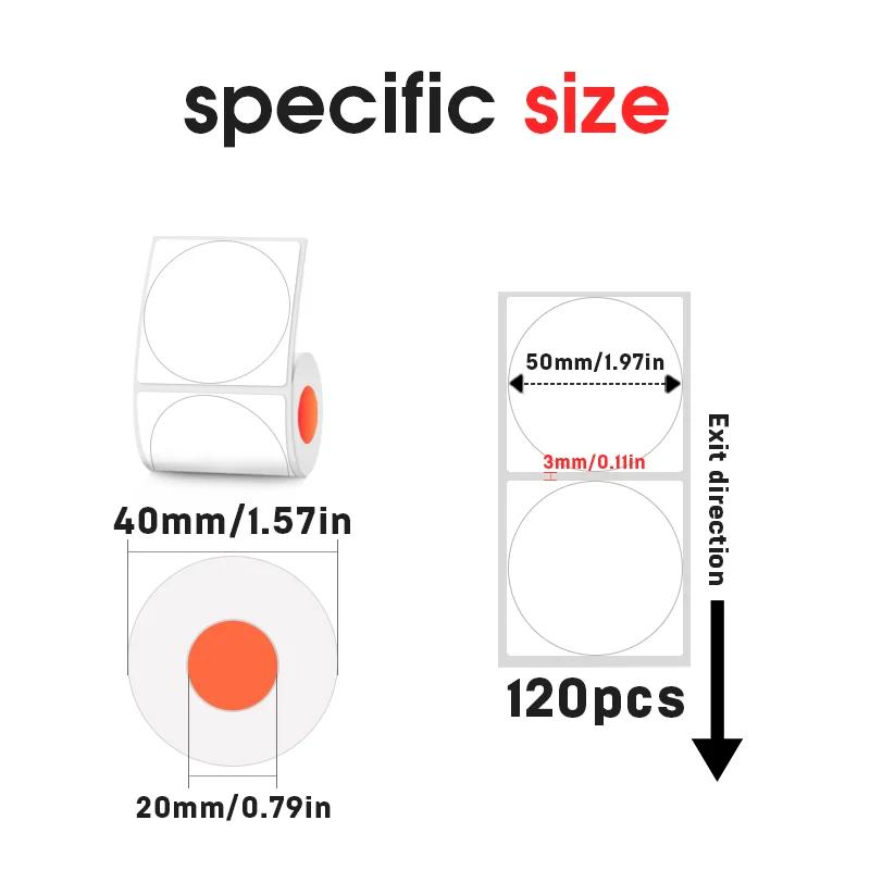 SINMARK 50mm Round Color Thermal Label Paper Circle Waterproof Labels Gift Tags Self-Adhesive Stickers Use for Portable Printer