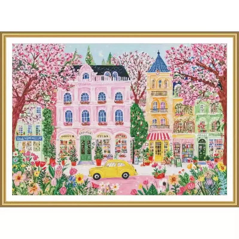 

ZZ7968-Town Spring 14CT 16CT 18CT Printed On Canvas Cross Stitch DIY Set Needlework Embroidery 140 Colors