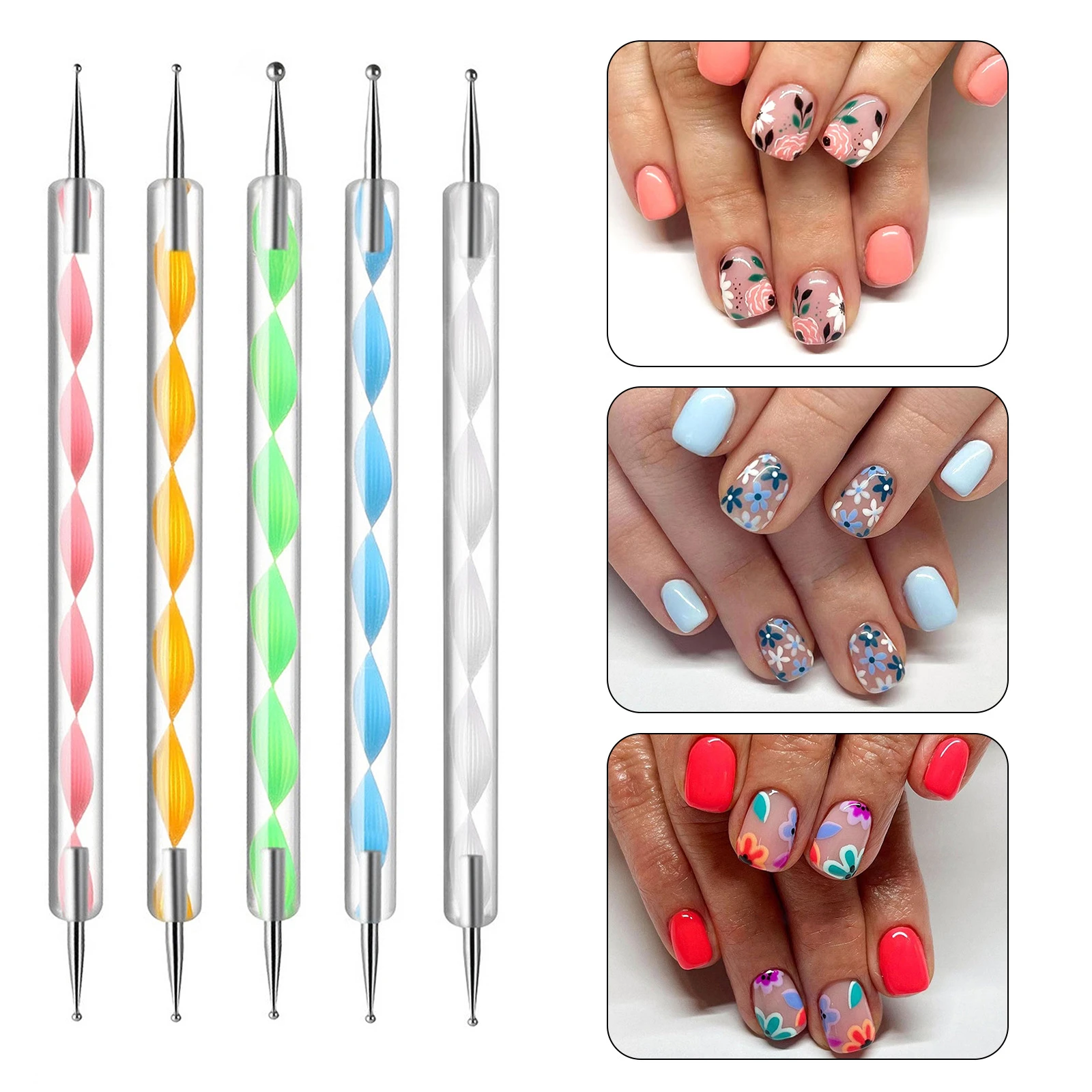 5Pcs Double-ended Nail Dotting Pens Set Nail Art Dotting Tool for DIY Nail Drawing Manicure Supplies Rhinestone Pickup Pens
