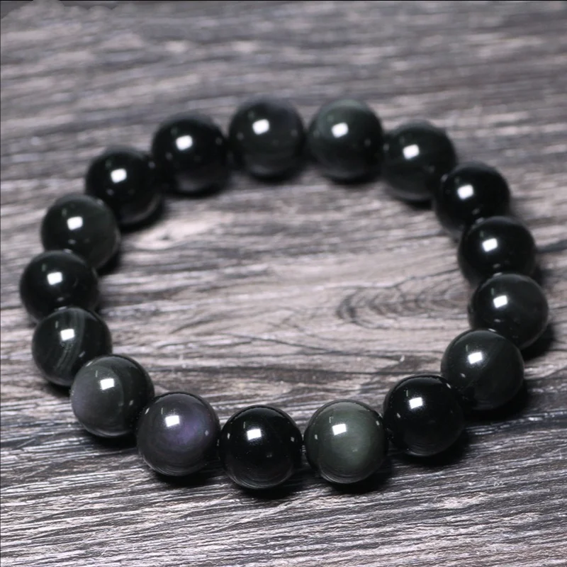 Natural Rainbow Eye Obsidian Bracelet Boys and Girls Couple Single Circle Bead Bracelet