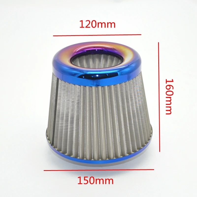 Burning blue Universal Air filter 76 มม. 65 มม. ประสิทธิภาพสูงสแตนเลสตาข่ายตัวกรองอากาศสําหรับอากาศเย็น