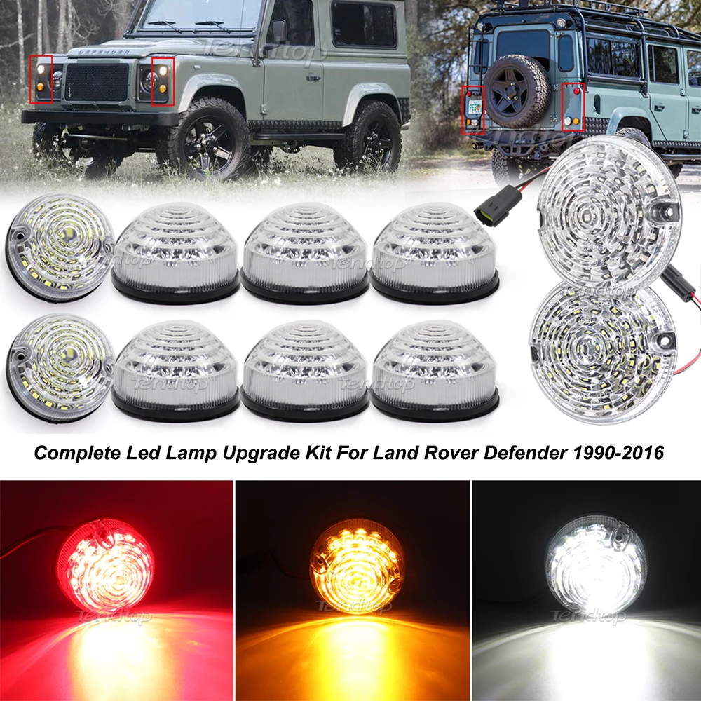 

For Land Rover Defender 1983-2016 Smoked Lens Upgrade Complete Kits LED Rear Tail Lamp Fog Reverse Front Side Indicator Light