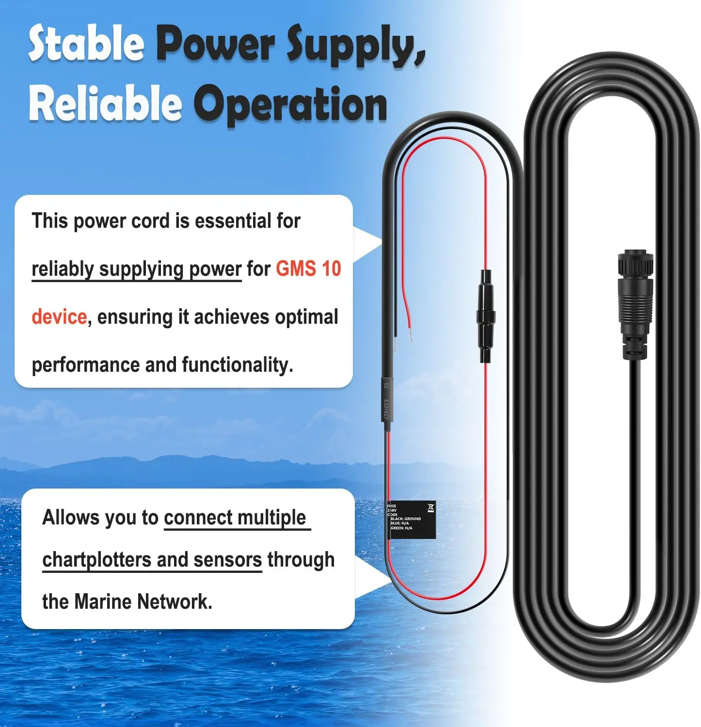 ANX 010-10553-00 Stromkabel, 7-poliges Netzkabel, passend für Garmin GMS 10 Network Port Expander, wasserdicht/stabile Stromversorgung – Detail 3