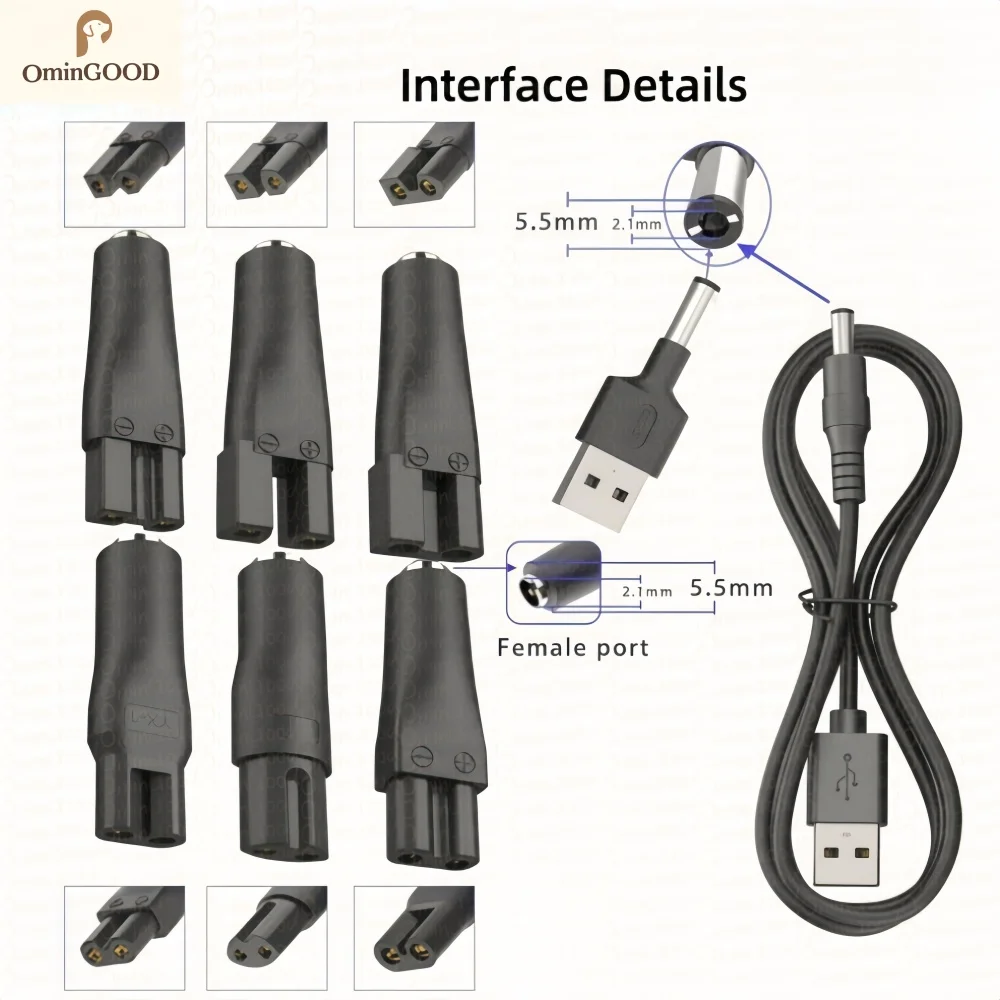 1PCS 5V USB Charger Power Cord 8PCS Replacement Adapter for Electric Hair Clipper Beard Trimmer Shaver Universal Charging Cable