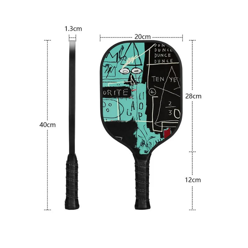 Pickleball Paddle Hole Ball, Carbon Fiber Pickleballs, Basquet Street Graffiti Art Single Racket with Two Balls