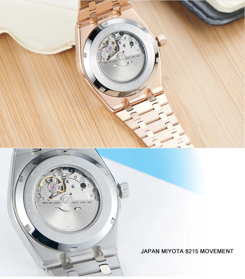 OBLVLO ساعة أوتوماتيكية للرجال 41 مللي متر Vinatge ساعة يد ميكانيكية مضيئة الياقوت مرآة ميوتا 8215 الهراء الهاتفي