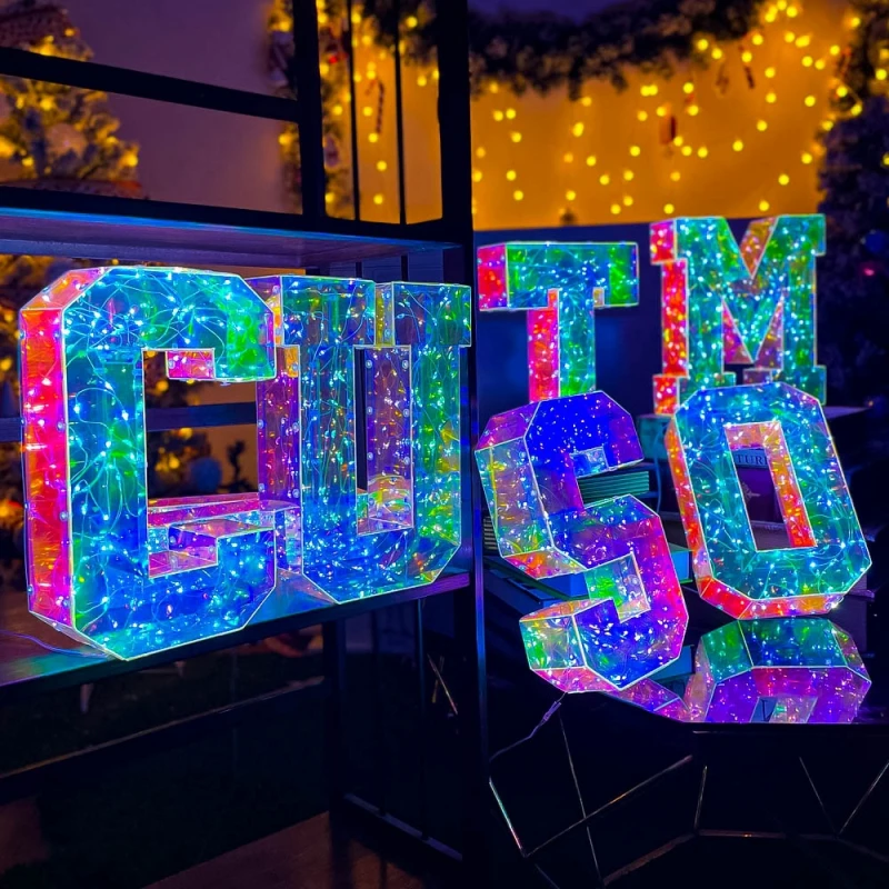 Creative Glow Decoration Luminous Ornament 26 Letters 0-9 Numbers Pattern 3D Party Holiday Decor for Home Birthday Proposal