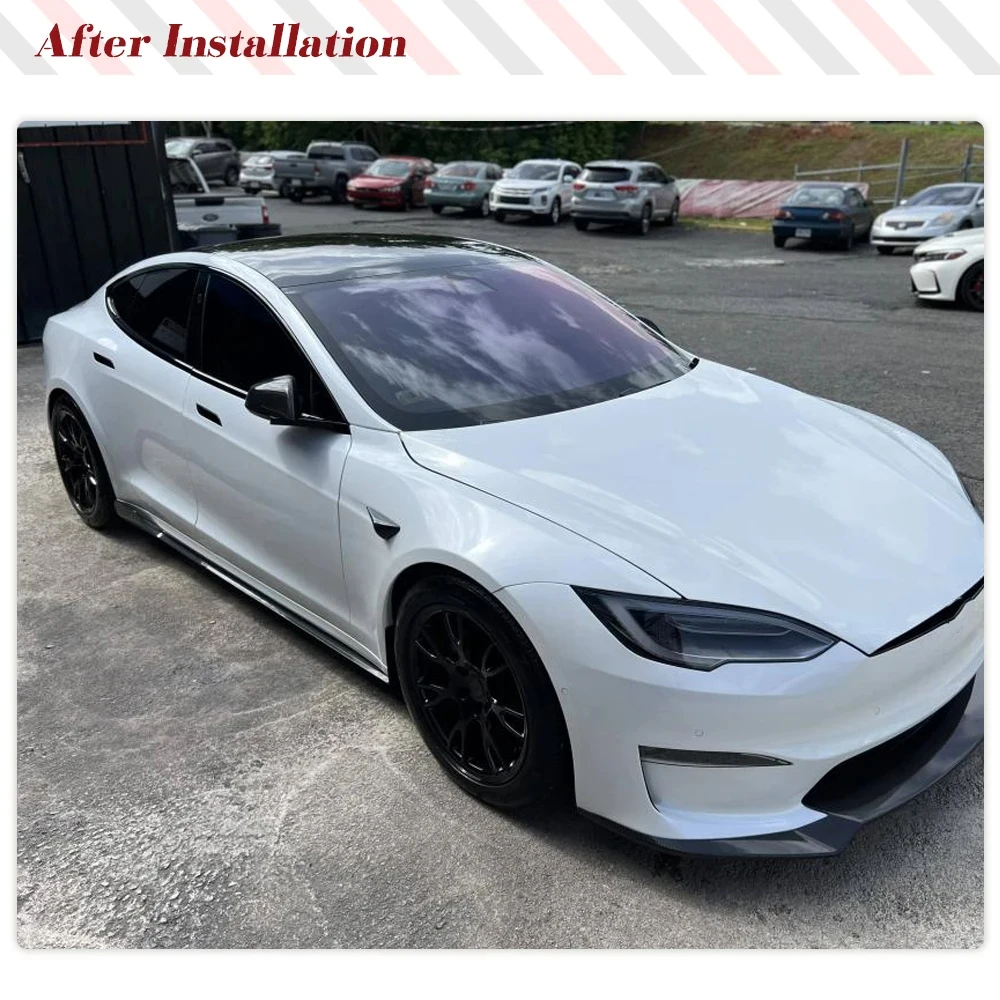 Car Side Skirts Extenion Lips Aprons Carbon Fiber for Tesla Model S Plaid Sedan 4-Door 2021-2023 Side Extension Lip Spoiler