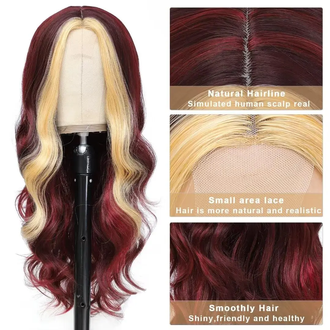 バーガンディ 613 ハイライト ウィッグ ブロンド 13x4 HD バーガンディ合成レース フロント ダークレッド ボディ ウェーブ