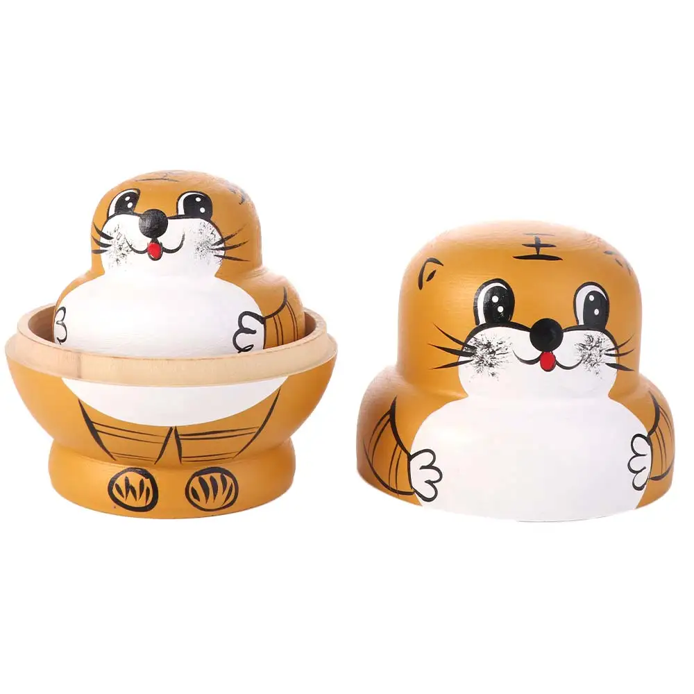 10 Layer Tiger Russian Nesting Doll Animals Pattern Large Eyes Animal Tiger Stacking Toy Handmade Wooden Matryoshka Doll Toys