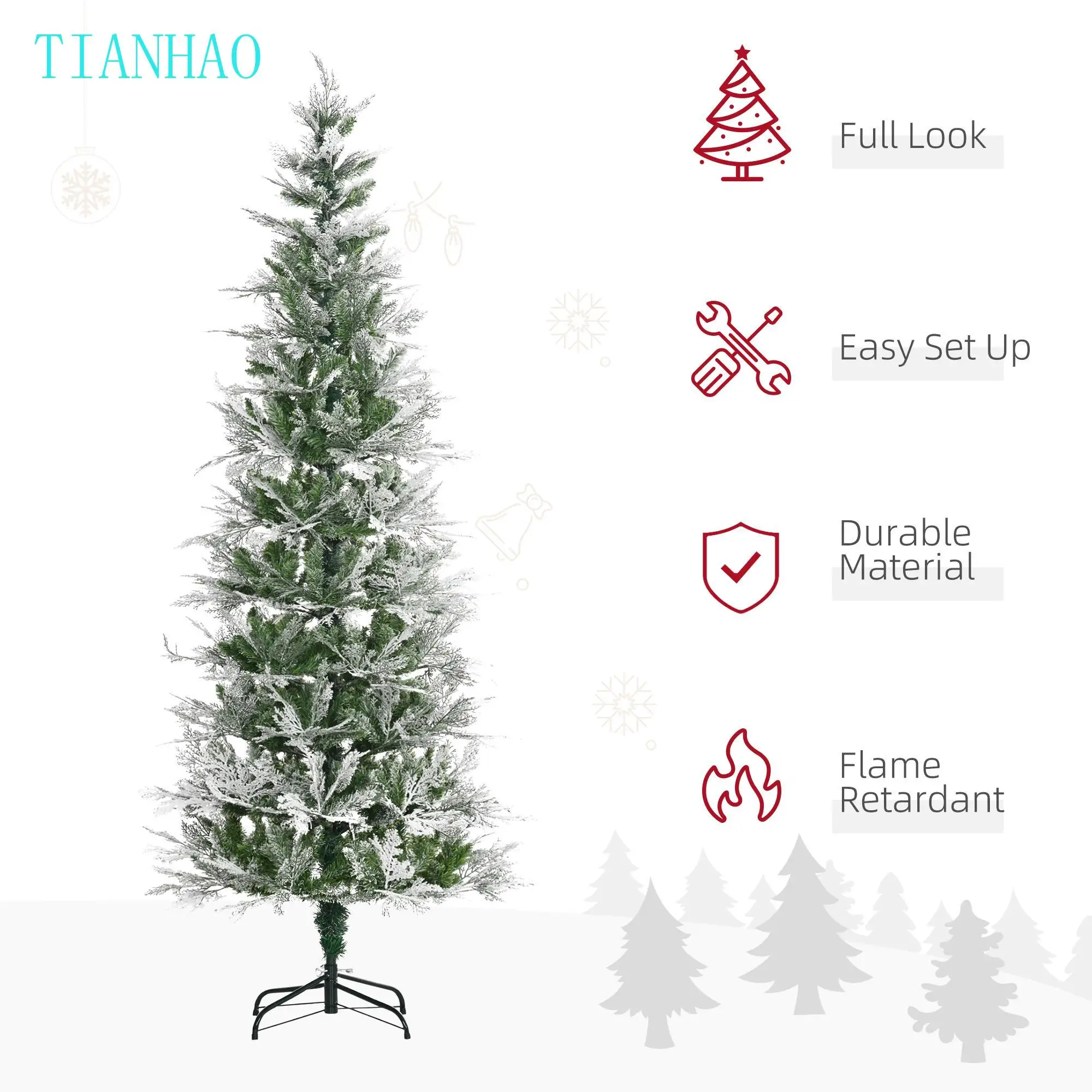 7 Foot Snow Flocked Christmas Tree with Realistic Cypress Branches Automatic Open Green Color