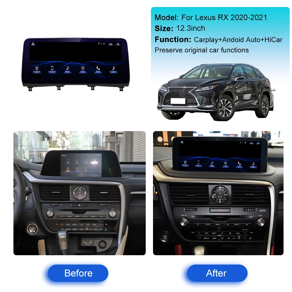 12.3'' LIUNX for Lexus RX 2020 2021 Car Screen Navigation Apple Carplay Car Radio TV DSP GPS Multimedia Stereo BT Host Original