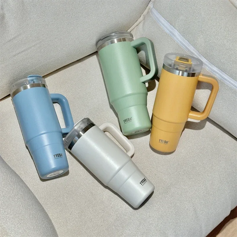 Tyeso 900/1200 ml Edelstahl Vakuumbecher Auto Isolierte Kaffeetasse mit Griff Outdoor Bergsteigen Tragbarer Wasserbecher