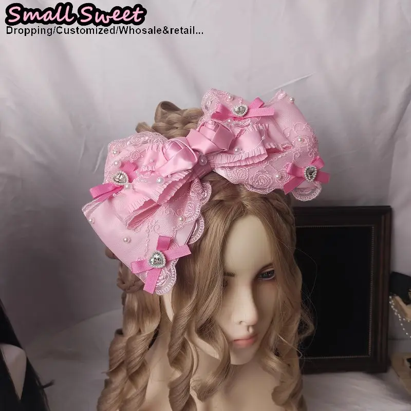 Women Gothic Subculture Lolita Harajuku Y2K girl Rose Bow gorgeous Floral Lace Ruffled hair band Hair Hoop Cute Headband