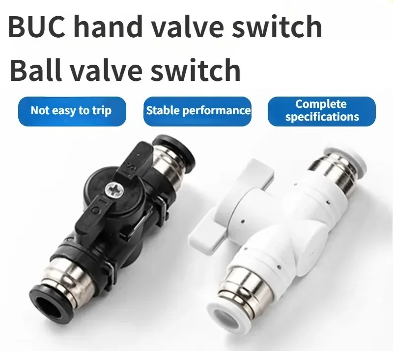 BUC 4mm 6mm 8mm 10mm 12mm Black Pneumatic Push In Quick Joint Connector Hand Valve To Turn Switch Manual Ball Current Limiting