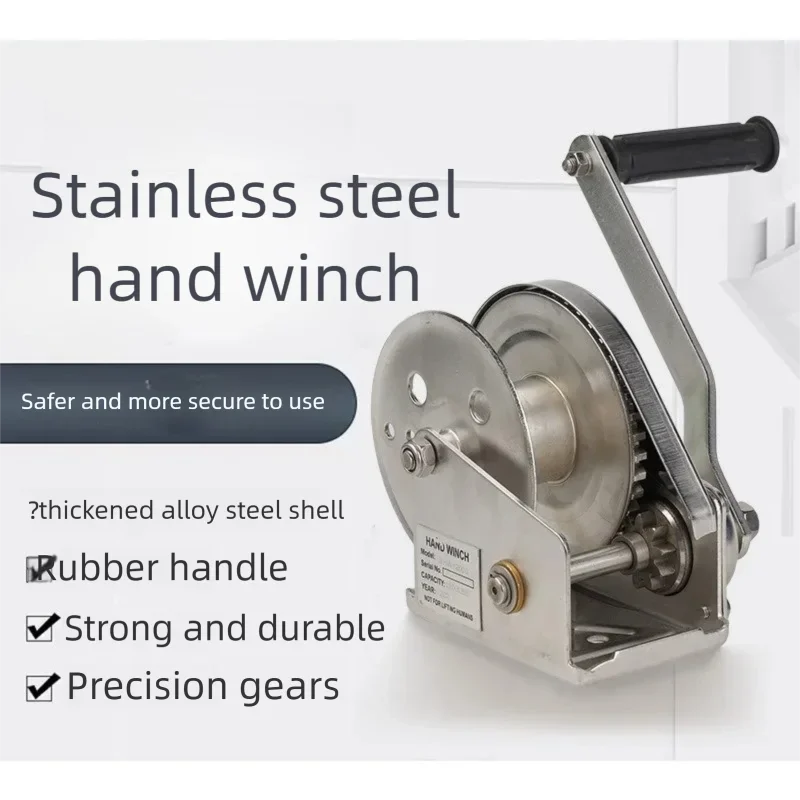 304 Stainless Steel Hand Crank Winch 1200LBS Two-way Self-locking Manual Hoist With Bearing Portable Hand Lifting Traction