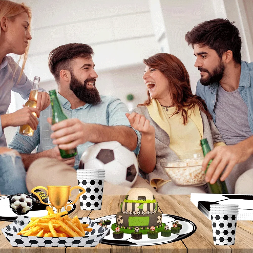 Fußball-Themenparty-Dekoration, Happy-Birthday-Banner, Fußball-Tischgeschirr, Popcorn-Box, Geschenktüte für Jungen und Mädchen, Sport-Fußball-Fans-Zubehör – Detail 5