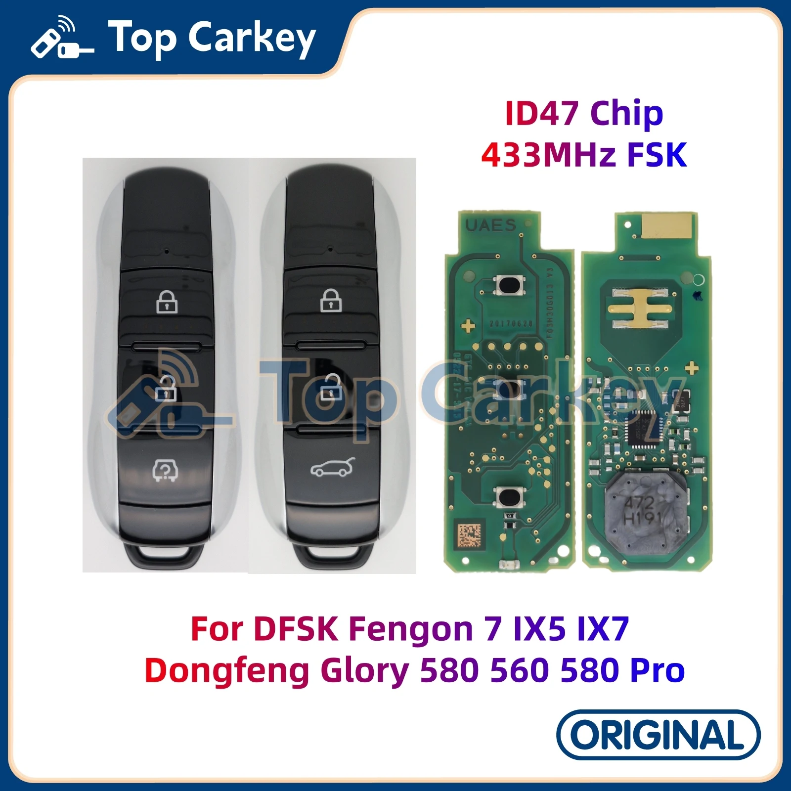 

Оригинальный смарт-ключ TopCarkey, чип Go ID47 без ключа, 433 МГц для DFSK Fengon 7 IX5 IX7 Dongfeng Glory 580 560 580 Pro