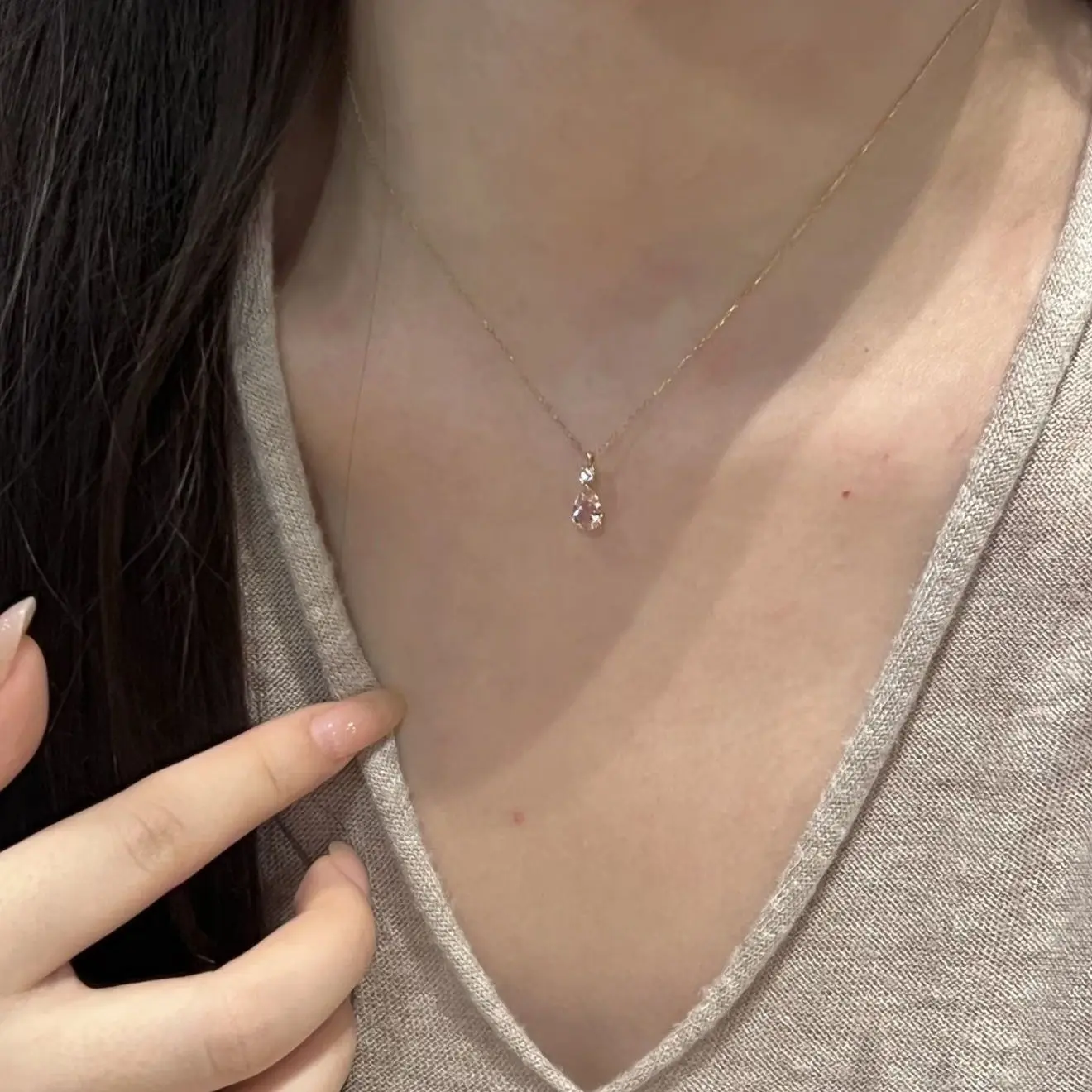 ENSHIR Round Waterdrop Flower Zircon Pendant Necklace For Women Luxury Elegant Sparkling Temperament Jewelry Gifts Wholesale