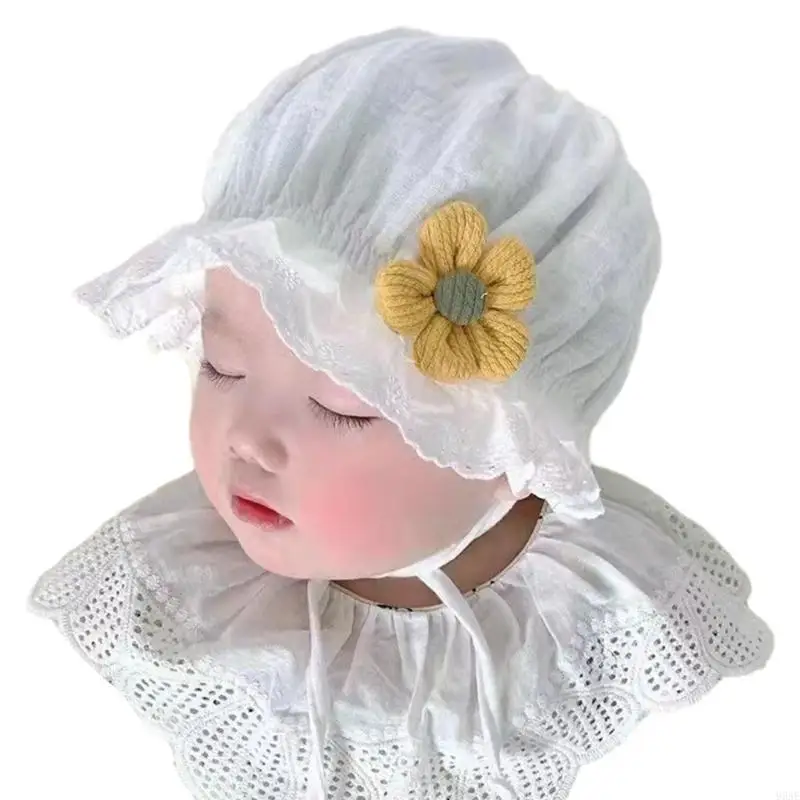95ae Lace Cap Trendy Toddler Hat Frasnable Sun Bonnet Bonnet Sun Bonnet Cotton Cotton Hat الإضافة الأنيقة إلى أي جماعة