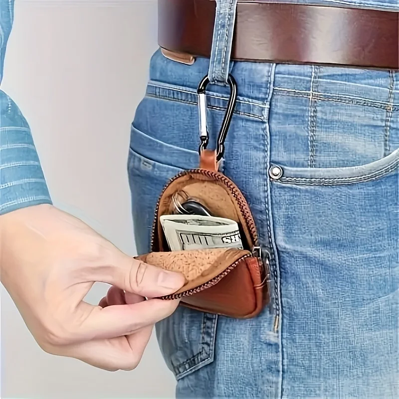 

Мужской винтажный кошелек из искусственной кожи на молнии с брелоком и отделением для карт - компактный коричневый кошелек для повседневного использования