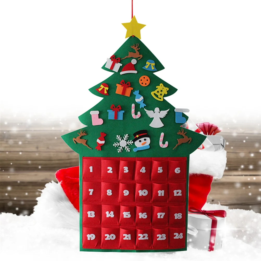 

Christmas Tree Advent Calendar Countdown Felt Hanging Decor 24 Pockets Kids Gifts Toys Treats Festive DIY Decoration Holiday