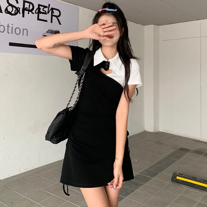 

Mini Dresses Women Patchwork Design Slim Sexy Schoolgirls Korean Style Friend Sundress Simple New Trendy Casual Summer Vestidos