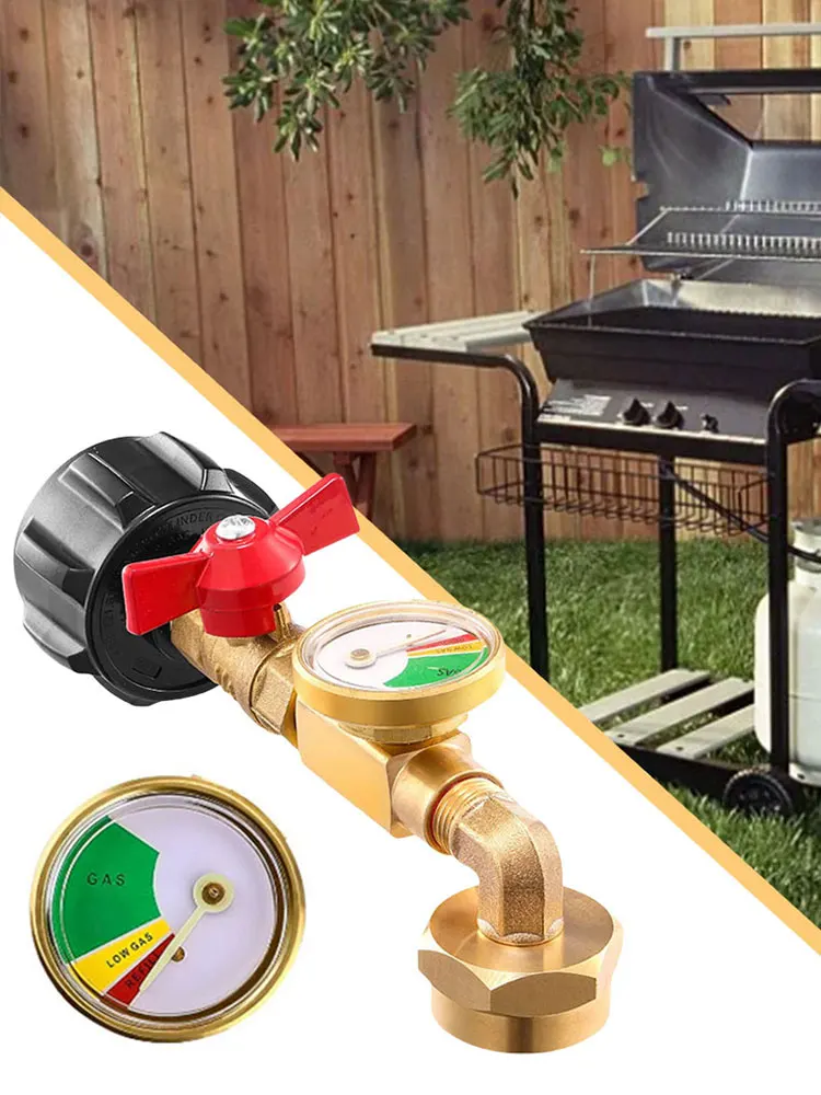 محول إعادة تعبئة البروبان QCC1 مع مقياس ومحول البروبان لصمام التحكم في التشغيل والإيقاف لخزان البروبان 1 رطل يمكن إعادة تعبئتها #4