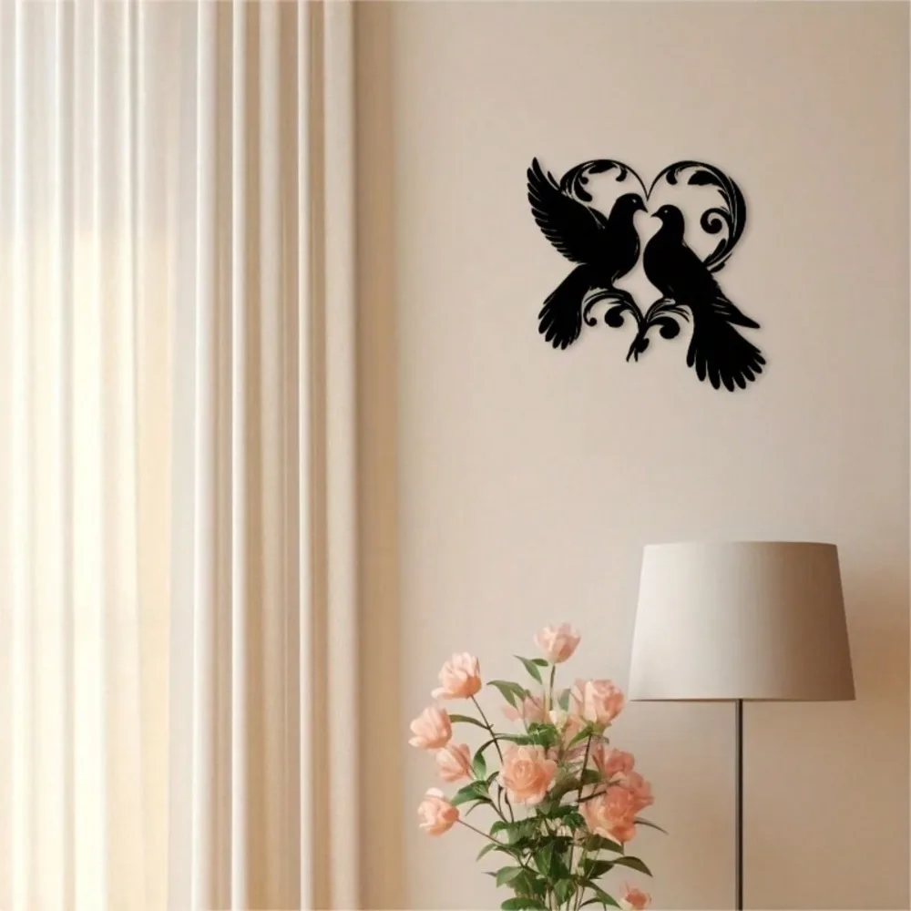 Love Birds Metal Tin Sign, Black Silhouette Aluminum Wall Art for Bedroom Living Room Wedding Home Decoration