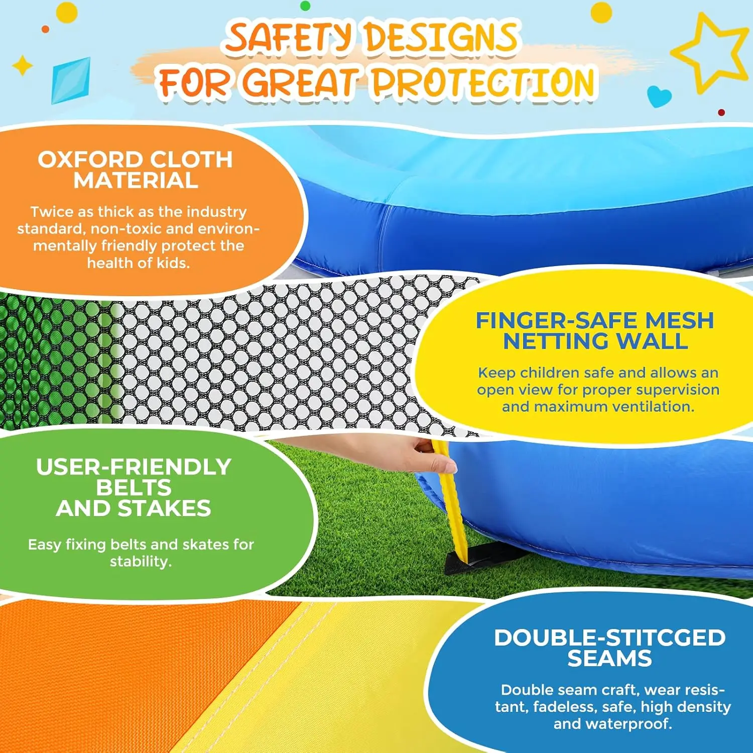 Opblaasbare Waterglijbanen Voor Kinderen Met 450W Blower, 6 In 1 Opblazen Waterpark, 158X138X89 Waterglijbaan W/Klimmuur, Splash P