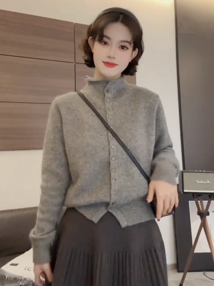 

ey High-Ne Open Cardigan Women's Autumn Winter Knitted Sweater Inner Wear Base Layer Trendy Sle Commute Faion Loose Fit