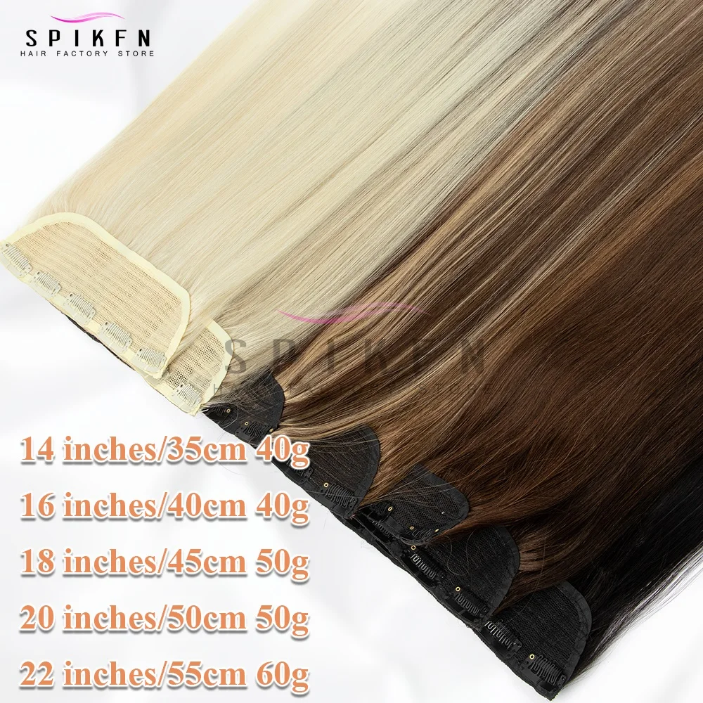 클립형 원피스 인모 연장 40-50G 블론드 브라운 웨프트 클립 천연 실크 스트레이트 헤어피스 여성용 12''-22''