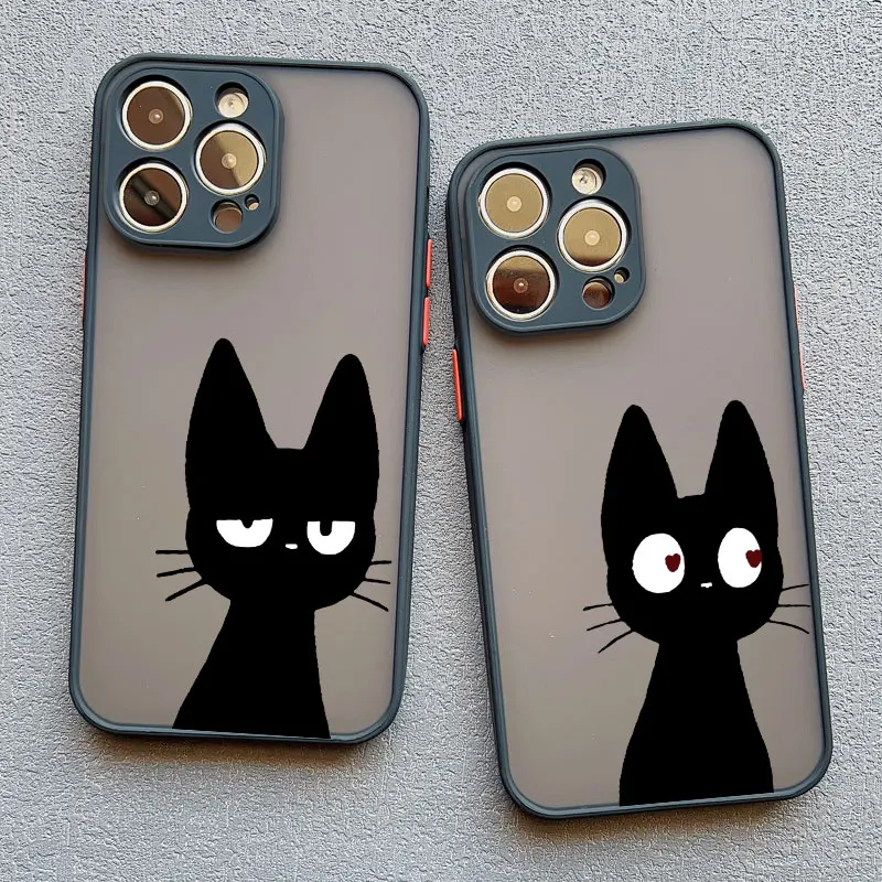 Cute Cartoon Black Cat Phone Case For iPhone 14 13 12 11 Pro Max Mini 17 16 15 Pro Max Plus XS XR X 15 14 Plus Shockproof Cover