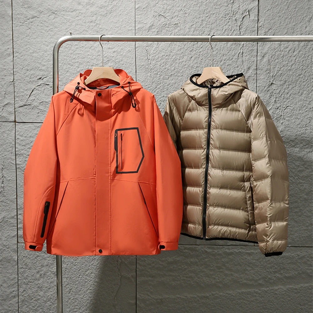 

Italian Luxury Tee-in-One Men's Outdoor Windproof And Waterproof 90 Du down Jaet Hooded Fce-Lined Thiened Long Sle...