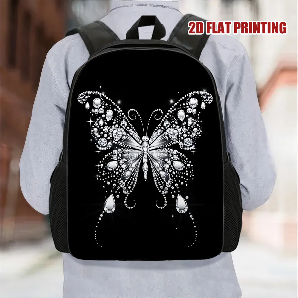 

1 Elegant Butterfly Crystal Backpack - Lightweight School Zipper Closure, Stylish Travel Bag for Work, School, Commuting