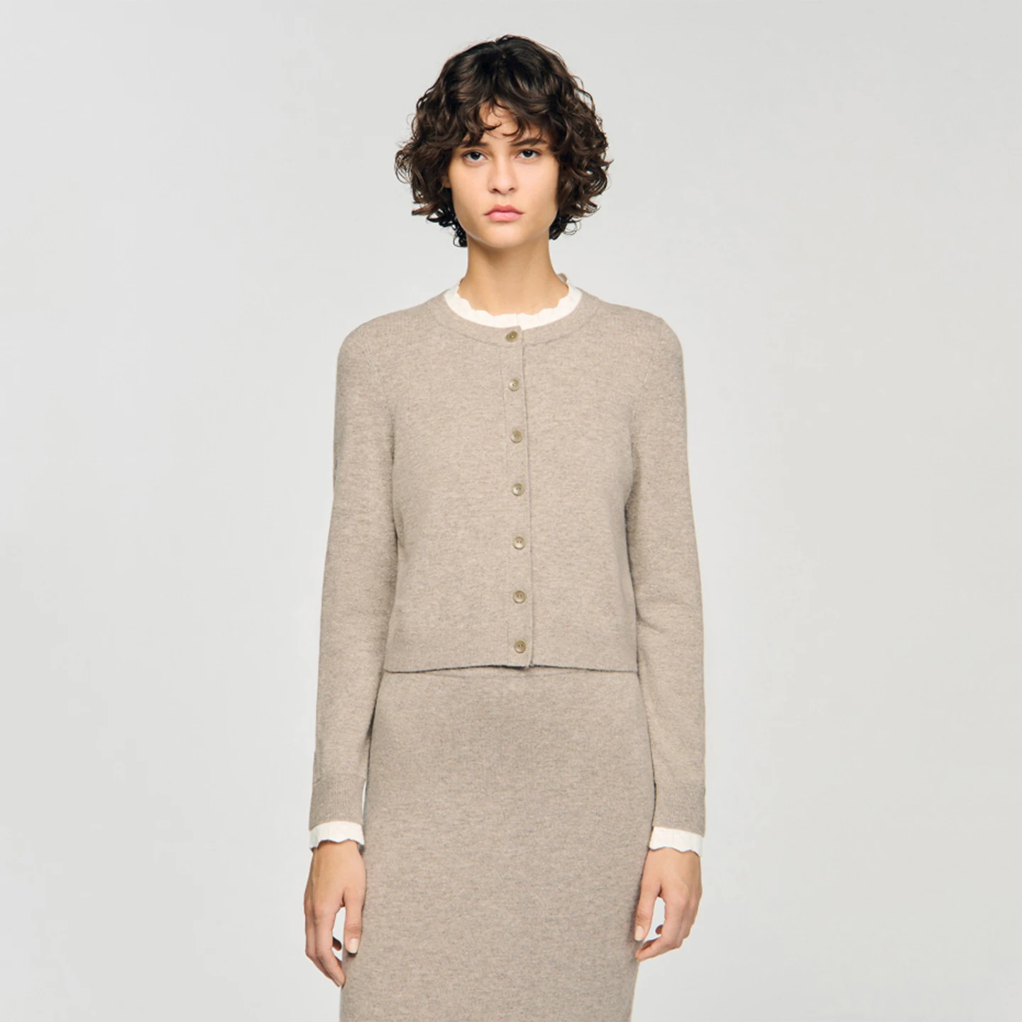 

Sweet Sle Detachable Lace Collar Color Blo Knitted round Ne Open Cardigan Women's Faion Autumn Winter Sweater by Masande